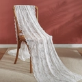 White French lace table runner with rose floral patterns draped over a vintage chair - 90CM Length / 5 Rows Floral (60cm Wide)