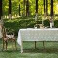 White French lace tablecloth with floral embroidery and ruffled edges in outdoor setting - 90x90cm / 3D Petal Floral & Small Flower