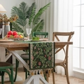 Vintage American style table runner with dark green leaf jacquard and colorful tassels - 35x120 / Green Leaf Pattern (Green Tassel)