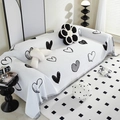 White Chenille sofa cover with black heart pattern and decorative grey fringe trim - 180x130 / Black and White Heart