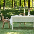 French style ivory cotton tablecloth with leaf embroidery and delicate lace edges - 90x90cm / 3D Branch Floral & Small Flower