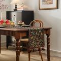 American vintage table runner with colorful floral jacquard and elegant tassels on dark wood - 35x120 / Black Background Garden and Red Tassel
