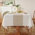 Nappe nordique rectangulaire avec base beige et motif mandala en jacquard de couleur kaki - 135x100 / White Coffee Mandala
