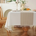 Braune Jacquard Tischdecke mit geometrischem Muster und weißen Hand Quasten - 100x140cm / Weiß Kaffee Diamantgitter Mit Quasten