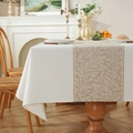 Nappe jacquard nordique aux motifs de feuilles marron sur fond blanc crème élégant - 135x100 / Feuilles Blanc Café