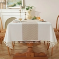 Braune Jacquard-Quasten-Tischdecke mit Vintage-Khaki-Chevron-Muster und Fransen - 100x140cm / Weiß Kaffee Wellenmuster Mit Quasten
