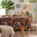 Vintage jacquard tablecloth with colorful floral bird patterns and tassel fringe - 60*60cm / Yarn-Dyed Black with Colorful Floral