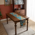 Runner da tavola con stampa floreale tropicale, fiori arancioni e finiture con nappe - 35x120 / Stile foglie di banano blu (con nappe blu)