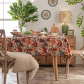 Retro floral jacquard rectangle tablecloth with tassel edge and vintage garden pattern - 60*60cm / Yarn-Dyed Cream with Colorful Floral
