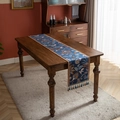 Runner da tavola etnico blu scuro con motivi floreali e nappe fatte a mano - 35x120 / Stile fiori blu scuro (con nappe blu)