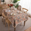 Vintage-Blumen-Jacquard-Tischdecke mit Quastenfransen auf beigefarbenem Polyester-Baumwolle - 60*60cm / Gewebe Bunte Zweige Mit Dichten Quasten
