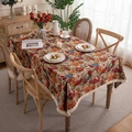 Vintage Blumen Tischdecke mit rot blau gelben Mustern und weißen Quastenrändern - 60*60cm / Gewebe Blumen Beige Mit Dichten Quasten