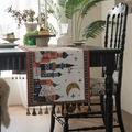 Middle East moon festival table runner with jacquard castle stars and colorful tassels - 35x120 / Castle + Coffee Tassels (Hand Wash Only)