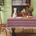 Bohemian jacquard tablecloth with deep red stripes and white fringes for dining tables - 60x60cm / Purple