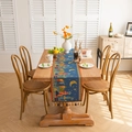 Navy blue table runner with castle moon patterns and decorative tassels for dining room decor - 35x120 / Blue Base Castle + Coffee Tassels (Hand Wash Only)