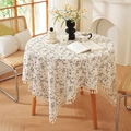Pastel floral cotton table cover with fringe tassels for round dining tables - Black Floral Print (With Tassels) / 60x60cm