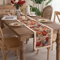 Vintage floral jacquard table runner with cream tassels on a wooden dining table - 33x45cm / Woven Floral Beige With Dense Tassels