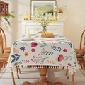 Rechteckige Oster-Tischdecke mit Blumenmuster und weißen Pom-Pom-Quasten am Rand - 90x90cm / Ostern Floral Mit Quasten