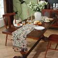 Vintage floral jacquard table runner with coffee tassels for retro home dining decor - 33*350cm / Yarn-dyed Beige Floral With Coffee Tassels