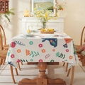 Rechteckige Oster-Tischdecke mit Hasen- und Blumenprint sowie dekorativen Quasten - 90x90cm / Osterhase Gesäumt