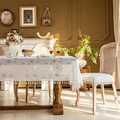 Mantel de encaje blanco francés con calado de flores y borlas para decoración de bodas - 140x100CM / Encaje Copo de Nieve Blanco Con Borlas