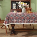 Mantel jacquard retro con patrones de conchas rojas y elegantes bordes de borlas - 60*60cm / Ginkgo Rojo Azul Teñido en Hilo