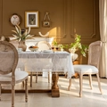 Elegante mantel de encaje francés blanco con patrón de palma y borlas de flecos finos - 140x100CM / Encaje Hoja de Palma Blanco Con Borlas