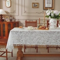 Mantel elegante de encaje blanco con motivos de hojas y borlas para decoración de bodas - 140x100CM / Encaje Floral Blanco Con Borlas