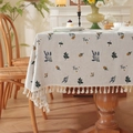 Linen table runner with lavender floral embroidery and ivory tassel fringe edges - 90x90cm / Linen Lavender + Cotton Tassel