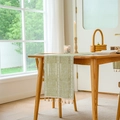 Detailed texture of green jacquard table runner with geometric weave and tassels - Three Braids - Green (with 2 Tassels) / 33*120 (including Jiangsu)