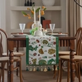 Easter table runner with vintage rabbit and egg patterns with colorful tassel fringe - 35x120cm / Green Border Bunny with Green Tassels