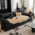 Beige wave pattern plush sofa cushion cover with matching pillows on leather sofa - Pillowcase Only / 45x45 / Khaki Striped