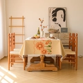 Rectangle beige table cloth with orange daisy patterns and elegant white fringe tassels - Yellow Base Yellow Daisy With Tassels
