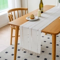Bohemian jacquard table runner with white woven stripes and handmade tassels for dining decor - Three Braids - Off-white (with 2 Tassels) / 33*120 (including Jiangsu)