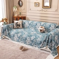 Funda de sofá jacquard floral retro con flecos, manta decorativa de estilo rústico francés - Teñido en Hilo Margarita Azul (Borlas) / 180x140