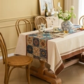 Retro bohemian jacquard tablecloth with colorful geometric mandala tile patterns - 140*100 / Ethnic Jacquard (Rolled Edge)