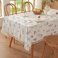 Floral cotton tablecloth with elegant leaf patterns and white fringe tassels on wood table - Small Square / Colorful Floral Tassel