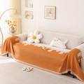 Copridivano in ciniglia arancione e crema con motivi ondulati e piccoli orsi carini - 180x150cm / Piuma da Sogno Arancione