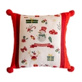 Dettaglio della federa natalizia intrecciata con testo Happy Holidays e pompon rossi - 45x45 Federa (Solo Federa) / Pupazzo di Neve Bianco