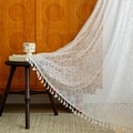 French style white lace curtain with floral patterns and delicate tassel fringe - 140*100 (Width*Height) / Coin Flower Scalloped Edge With Tassels (Rod Pocket)