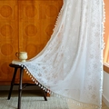 White lace curtain with snowflake patterns and tassel edges for a cozy home decor - Snowflake Style (Rod Pocket) / 140*100 (Width*Height) / White