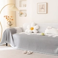 Copridivano nordico in ciniglia con motivi a onde grigie e nappine bianche - 180x130cm / Piuma da Sogno Grigio