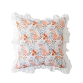 French country cotton pillowcase with floral embroidery and ruffled edges in white - Orange Small Floral With Ruffles