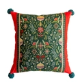 Federa cuscino natalizia vintage in jacquard con pannelli rossi e nappe a pompon verdi - 45x45 Federa (Solo Federa) / Piante Base Verde