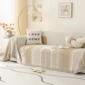 Nordic chenille sofa cover with beige geometric arch pattern and fringe edges - Phantom Coffee