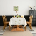 Rectangle cream tablecloth with green leaf embroidery and delicate tassel edges - Embroidered Large Green Leaves With Cotton Tassels