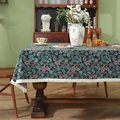 Mantel de jacquard verde oscuro retro con pequeños motivos florales y borlas finas - 60*60cm / Begonia Azul Marino Teñida en Hilo