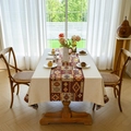 Bohemian retro jacquard tablecloth with warm ethnic patterns on beige fabric base - 140*100 / Geometric Jacquard (Rolled Edge)