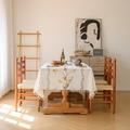 Beige embroidered rectangle tablecloth with yellow floral patterns and fringe trim - Embroidered Coffee Tassels And Yellow Flowers + Cotton Tassels