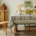 Retro jacquard tablecloth featuring orange and blue floral patterns with green striped borders - 140*100 / Colorful Floral Green Border (Rolled Edge)